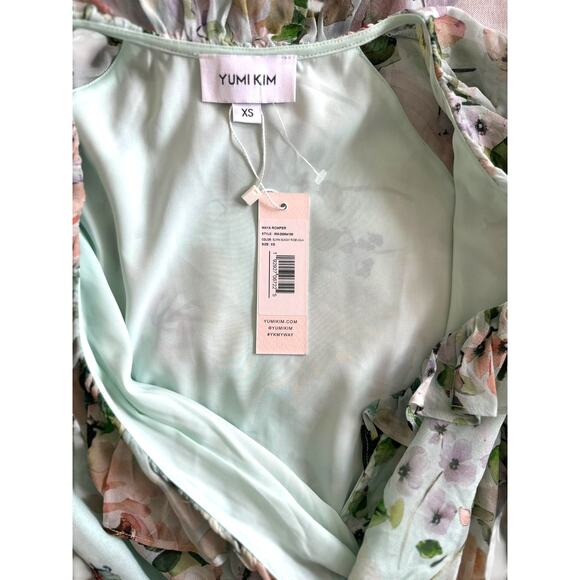 Yumi Kim Maya Romper XS Sunday Rose Aqua Floral Long Sleeve NWT Silk Chiffon - Picture 10 of 15